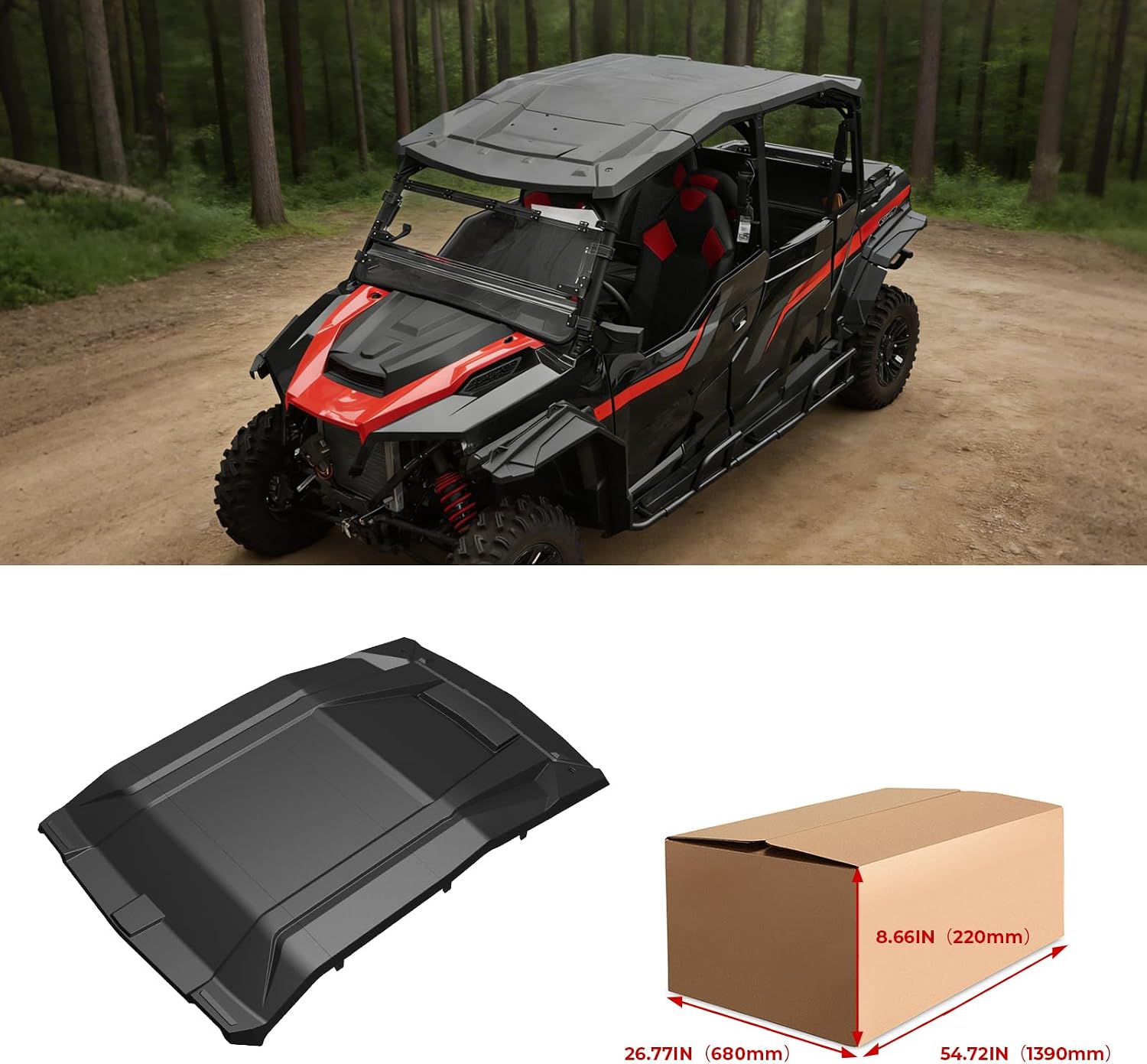Sport Roof for Polaris General 4 1000/ XP 4 1000 2017-2024 2025 Accessories, High Density Plastic Dustproof Hard Combination Roof Top Sun Visor, OEM Replacement # 2883781