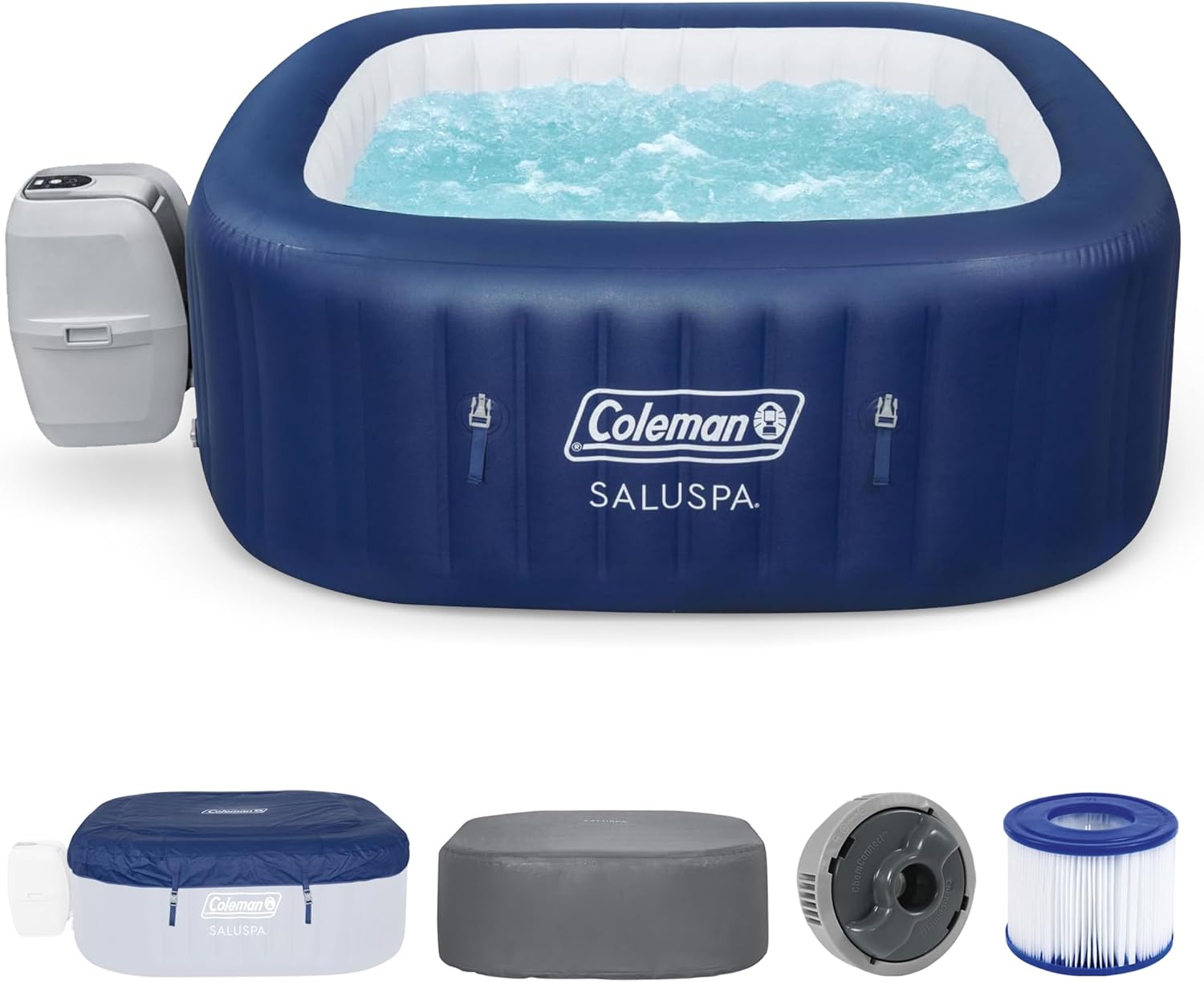 Coleman Atlantis AirJet Large Square 4 to 6 Person Inflatable Hot Tub Portable Outdoor Spa with 140 AirJets