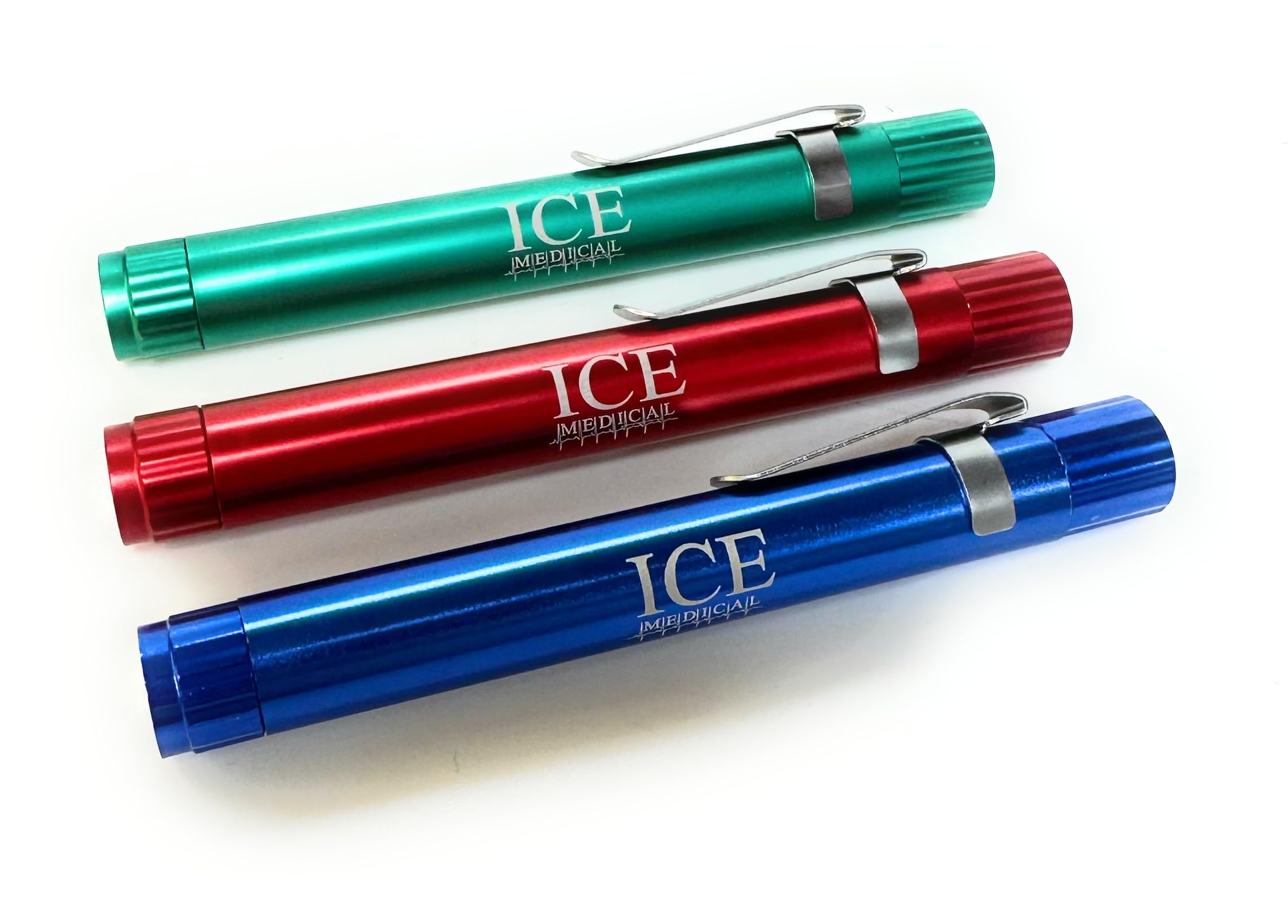 Ice Medical Red Green Blue Led Nurses Penlight/Pentorch Pocket Torch Light Reusable With Pocket Clip For Pupil Exam Doctor Paramedic (, 3 X Penlights No Case)