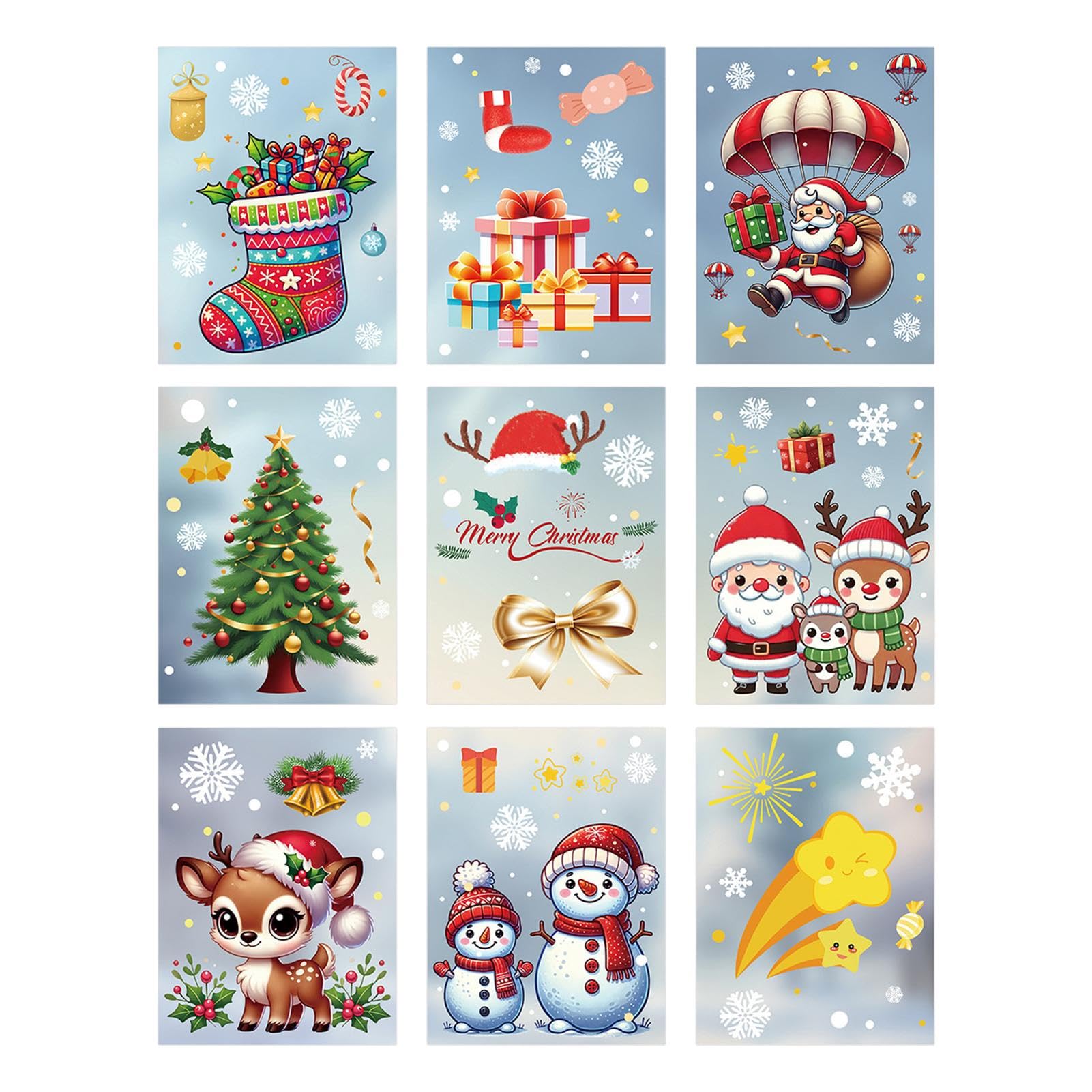 Decorazioni per decalcomanie natalizie, decorazioni natalizie per finestre - Decalcomanie natalizie riutilizzabili da 9 fogli - Decorazione adesiva per finestra riutilizzabile da 9 fogli per porta, ba