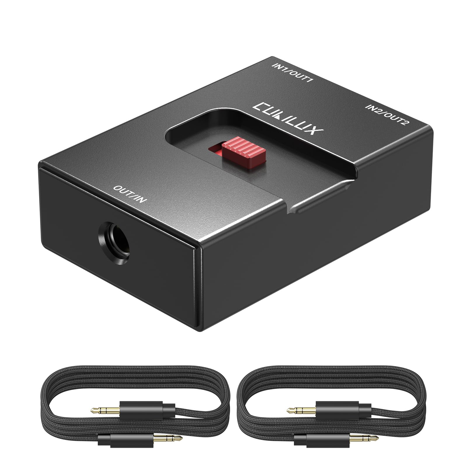 Cubilux 3.5mm Audio Selector, Bidirectional 2-In-1-Out or 1-In-2-Out 1/8-in TRS Headphone Switcher, Ultra-Compact Aluminum Case Passive Toggle A/B AUX