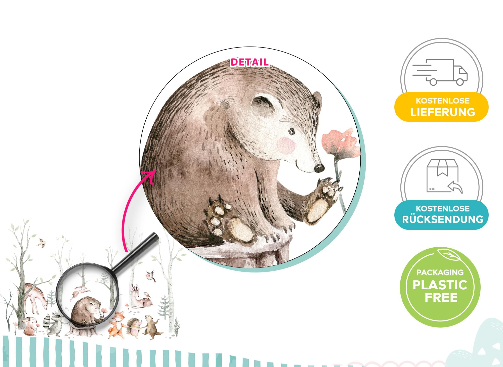 Wandsticker XXL Waldtiere mit Baum Wandtattoo für Babyzimmer Wandaufkleber Kinderzimmer Wanddeko DK1117-05