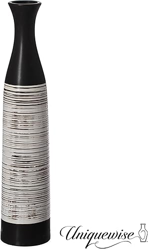 Miniatura 2 de Jarrón de cerámica impermeable de 31 pulgadas hecho a mano en blanco y negro, forma de botella clásica, diseño independiente y perfecto para