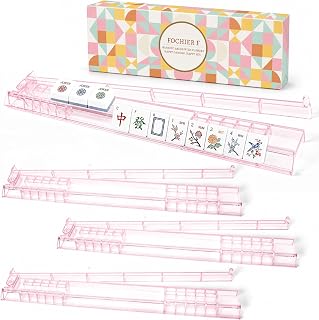 FOCHIER F Mahjong Racks with Pushers, Non-Slip Pink Tile Racks Set of 4 | Extended non-slip stability, 3mm thick design, ready to use, gift-ready, game nights, travel, mahjong accessories