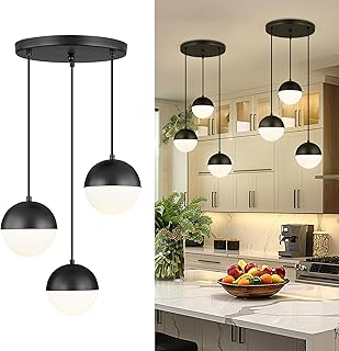 LMS Mid Century 3-Light Cluster Pendant Lights, Matte Black Kitchen Isla...