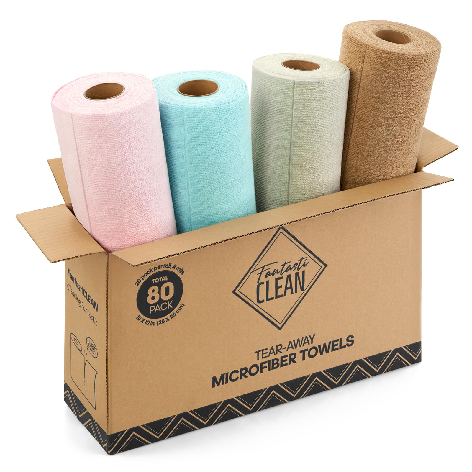 Fantasticlean Tear-Away Dish Cloth- 80 Sheets 4 Rolls - 10 by 10 Reusable Washable Kitchen Towels Super Absorbent