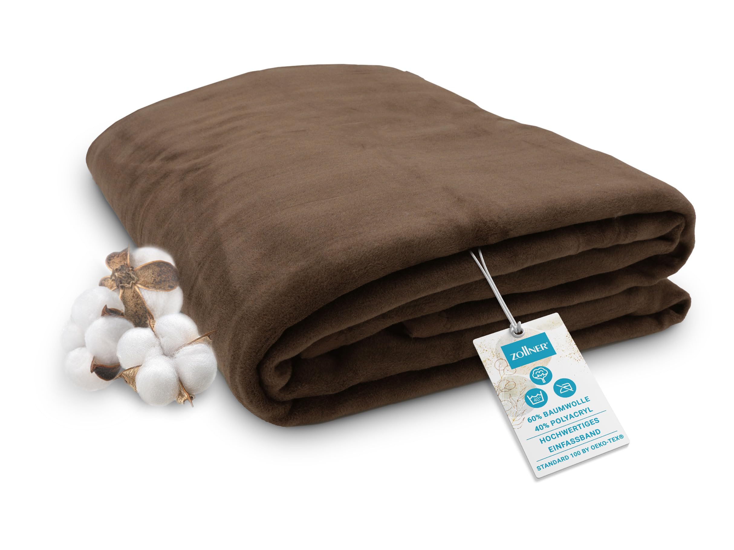 ZOLLNER Kuscheldecke flauschig 150x200 cm – Braun, Hotelqualität, OEKO-TEX