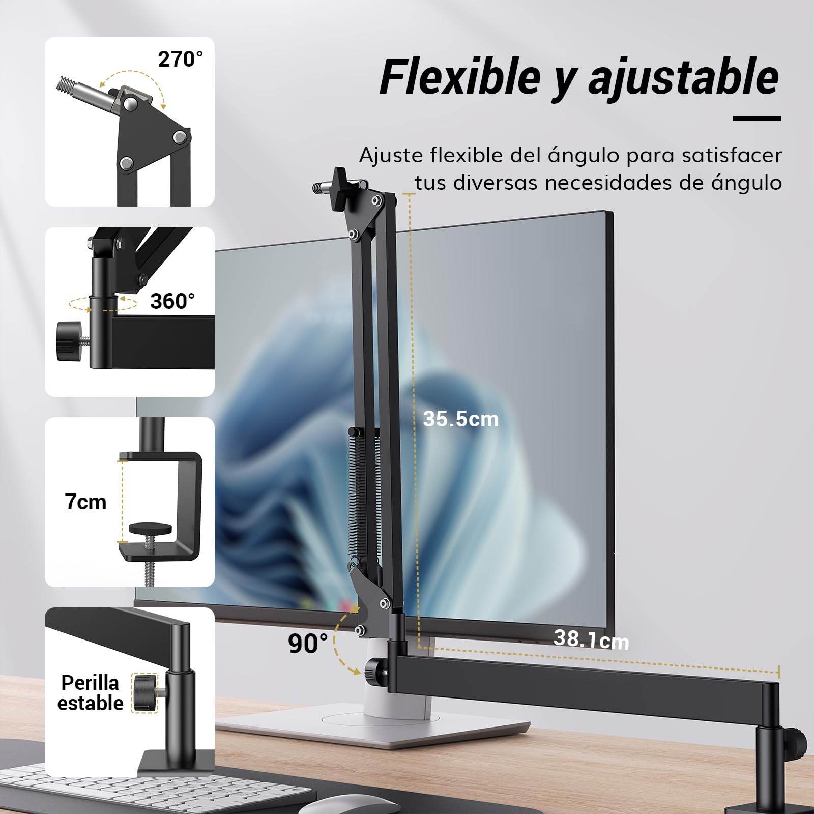 TONOR Micrófono Boom Arm, Brazo Mic de Bajo Perfil, Soporte Microfono Mesa para Podcast/Streaming/Estudio Grabación/Studio, Totalmente Ajustable 360 ° Giratorio 90 ° Plegable, 38 cm +35cm, Negro,T20LP