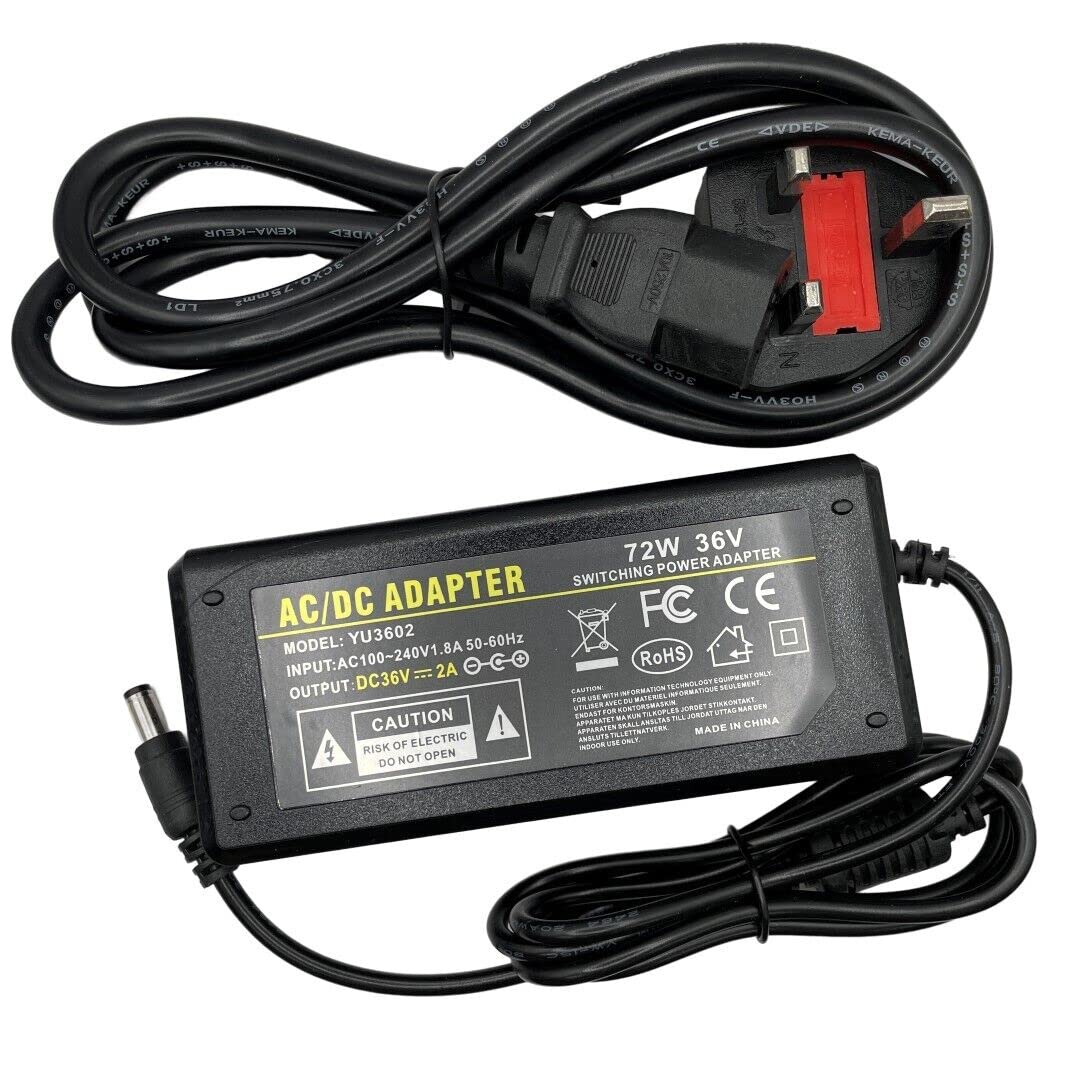 Multibao 36V 2A Power Supply,72W AC DC Power Adapter Charger Transformer for Led Stip Lights,Humidifier,LCD Monitor,Power Tools, UK Plug with 5.5mm x 2.1mm Jack