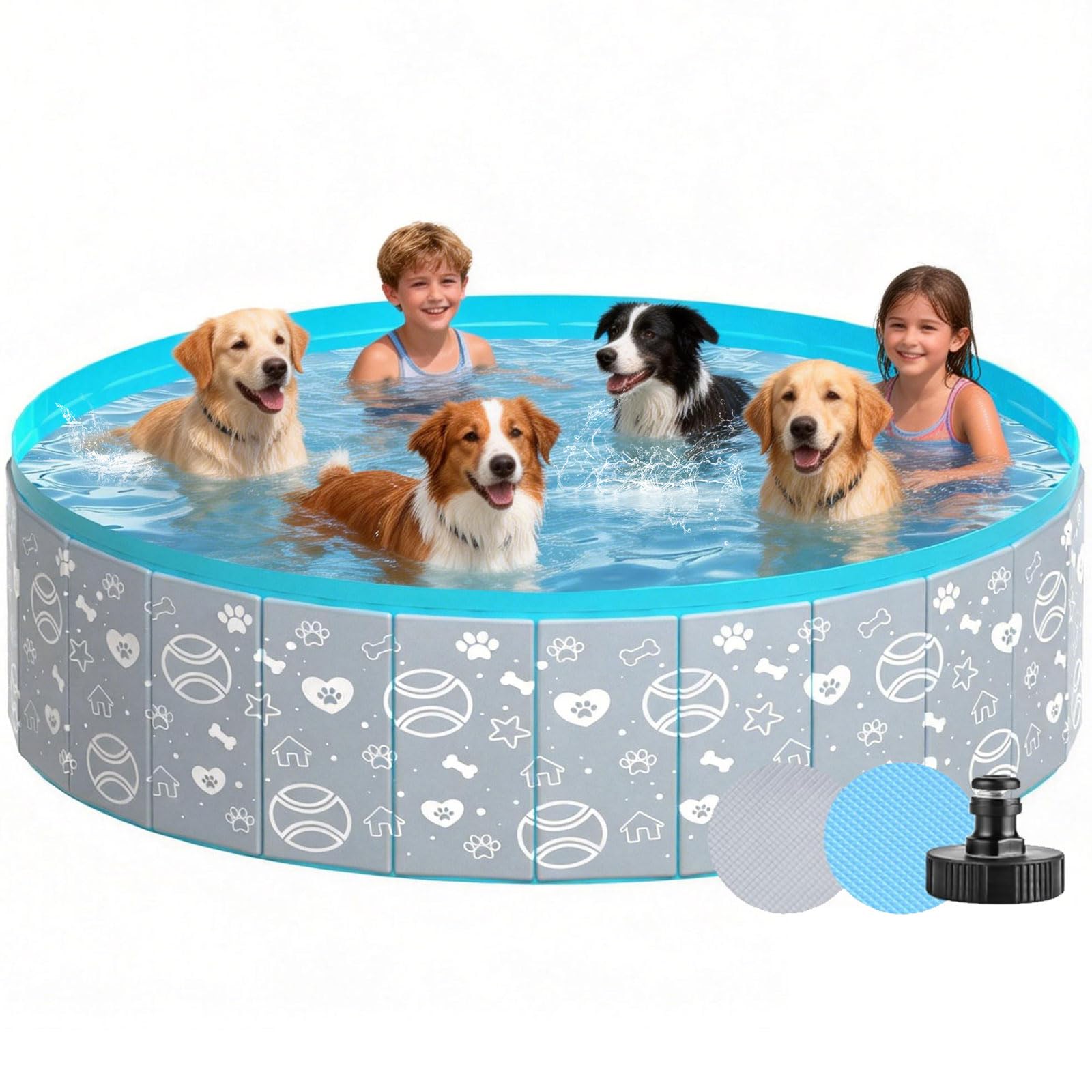Dog Pool, 160 x 30 cm, Foldable Dog Pools for Dogs, Children, Paddling Pool or Other, Portable Swimming Pool, Paddling Pool, Dog Bathtub, Abrasion-Resistant and Non-Slip