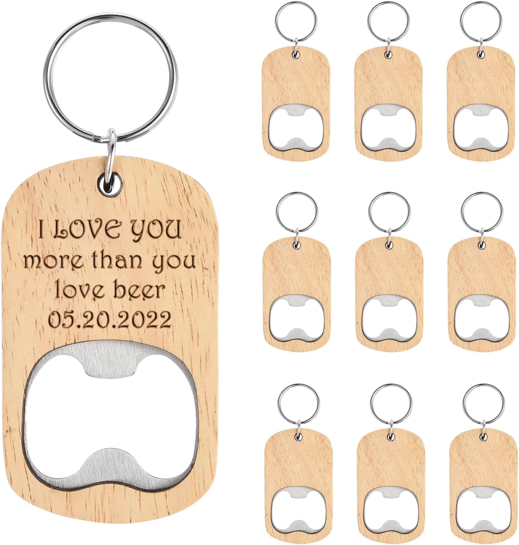 10 Pcs Wooden Keychain Blanks Wood Bottle Opener Bulk Laser Engraving Blanks Unfinished Wooden Key Ring Key Tag for Party Favors DIY Gift Craft Supplies