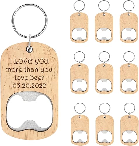 10 llaveros de madera en blanco, abridor de botellas de madera, grabado láser a granel, llavero de madera sin terminar, llavero para recuerdos de
