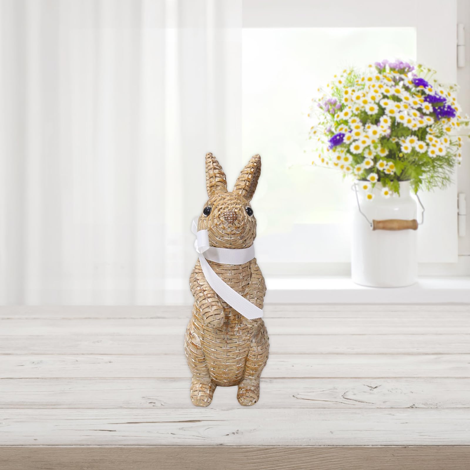 Rattan-Kaninchen-Schleife, Kunstharz-Ornamente für Zuhause, Hof, Rasen, Tischplatte und Osterdekoration, um die Osteratmosphäre zu verbessern, bevorzugte Ostergeschenke (20,6 cm braune