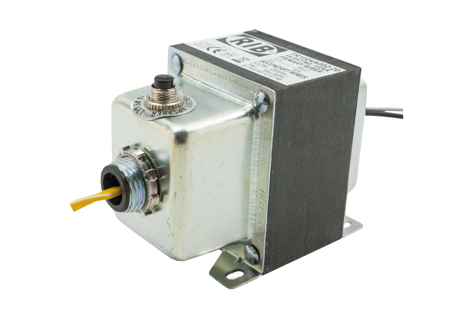 Transformer 100VA,120-24V,2 hub,ClassII UL Listed US/C,CBkr, 20 in wires