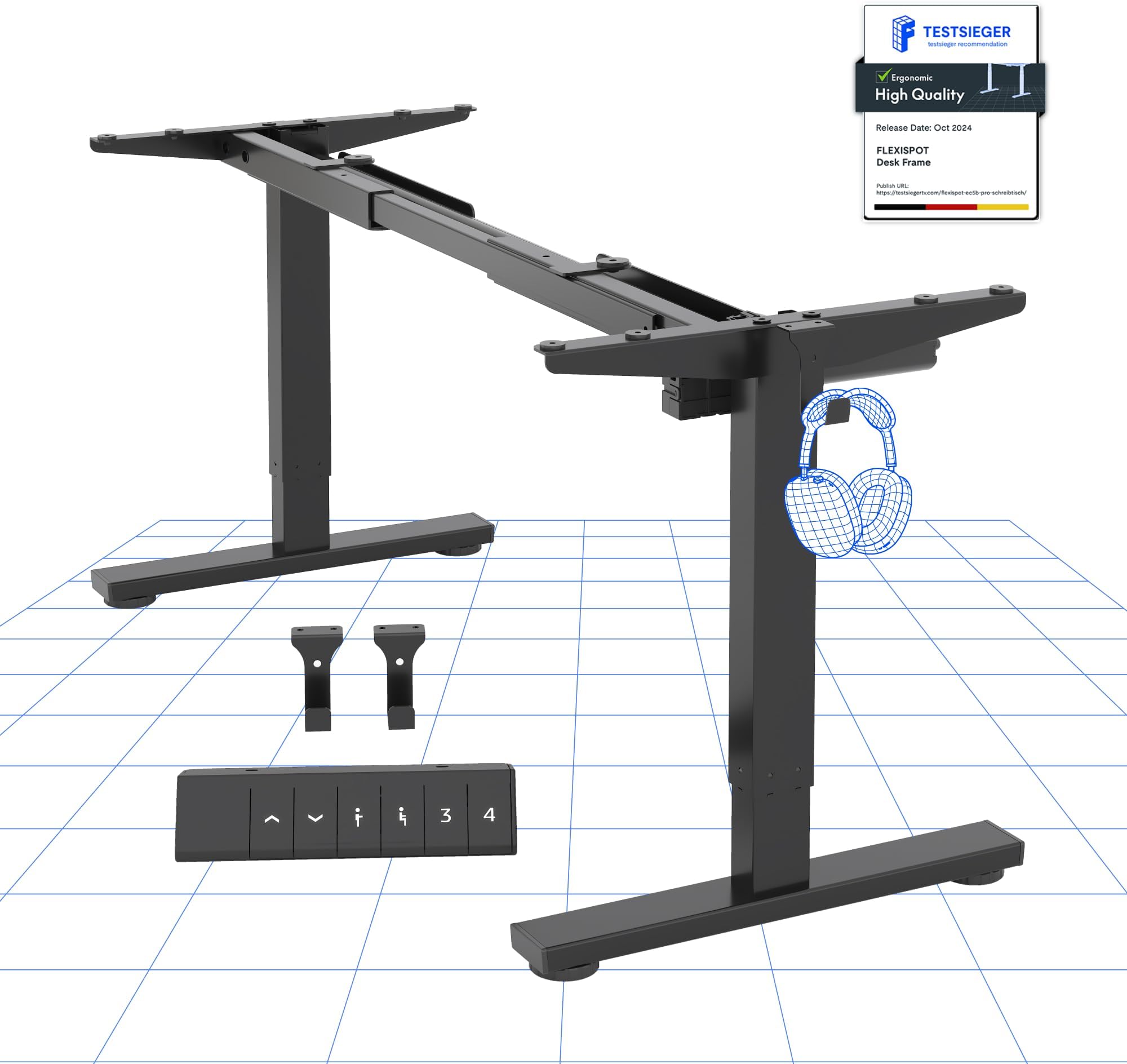 – FLEXISPOT CylineE Electric Standing Desk Frame with Round Legs, Height Adjustable Sit-Stand with Memory Control Panel and Anti-Collision System, Black