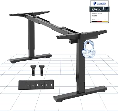 FLEXISPOT CylineE Electric Standing Desk Frame with Round Legs, Height Adjustable Sit-Stand with Memory Control Panel and Anti-Collision System, Black