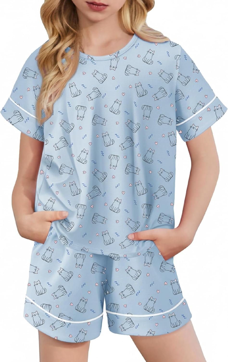 Arshiner Girls Pajamas Set Short Sleeve Sleepwear Summer Lounge Set Soft Pjs for Kids