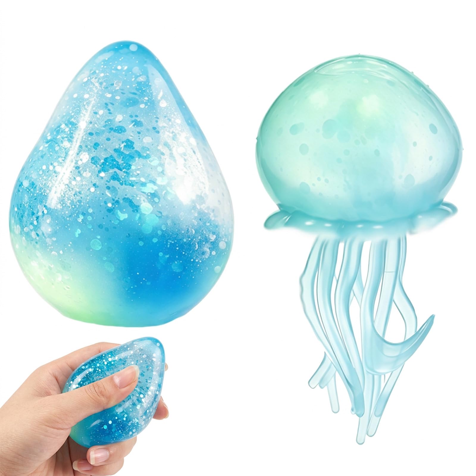 Jellyfish Squishy, Desktop Ornament, Water Drop Fidget Stress Ball, Transparent Waterdrop Design With Floating Jellyfish, Office Desk Accessory For Stress Management And Focus Enhancement ﻿