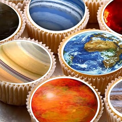 Decorations Pour Gateaux 24 Planetes Du Systeme Solaire 4 Cm Sur Papier De Riz Comestible Amazon Fr Epicerie