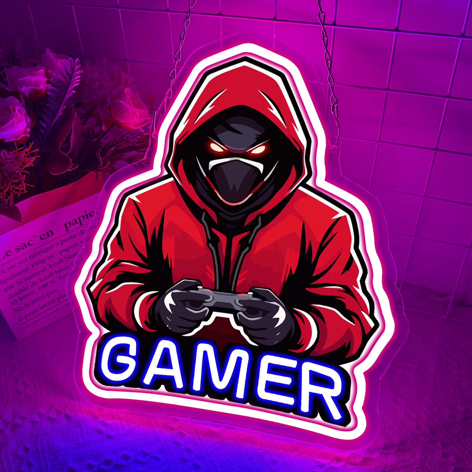Nsegna Neon Gamer Per Decor Parete,LED Gaming Rosse Regolabile Per Camera Da Letto Sala Giochi Man Cave Camera Ragazzi,LED Moderna Regalo Per Giocatori Adolescenti,Alimentazione USB（14.2"*12.6"）