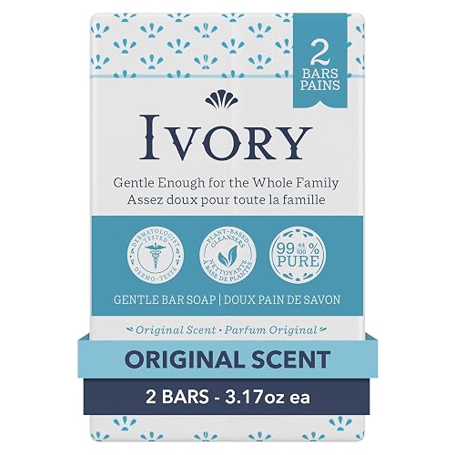 Ivory Gentle Bath Bar Soap, Designed for Whole Family, 99.44% Pure Formula with Plant-Based Cleansers, Made Without Heavy Perfumes, Parabens or Phthalates, Original Scent, 3.17 oz (2 Count) - Original Scent - 3.17 Ounce (Pack of 1)