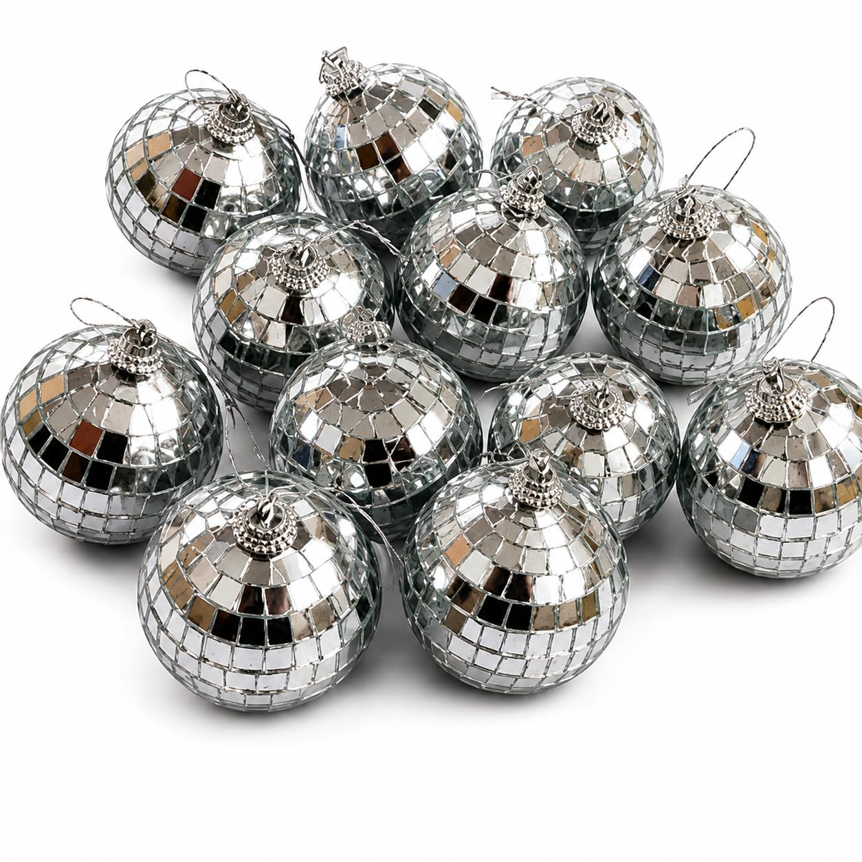 Silver Disco Ball Christmas Ornaments Set | 12 Mini Mirror Ball Hanging Decorations for Xmas Tree, Party, Home & Festive Decor-image-9