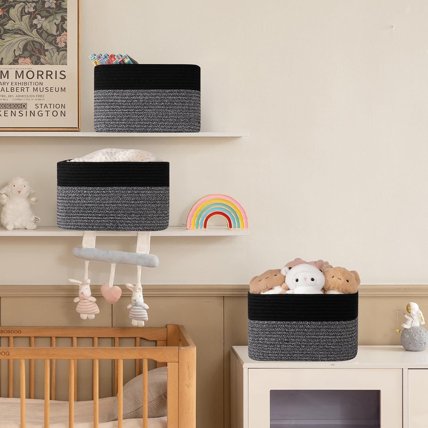 4 Pack Storage Baskets for Organizing, Woven Baskets for Shelves - Perfect for Toys, Books, Towels, and Clothes, Durable Gift Basket Bins Toy Storage, 12.7''Lx9''Wx7.8''H, Dark Grey and Black image 5