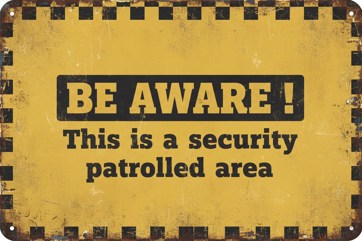 Wall Decor Be Aware This Is A Security Patrolled Area Sign Metal Sign 8x12Inch Clear Signage For S, Fences Vintage Signs Aluminum Plates Printed