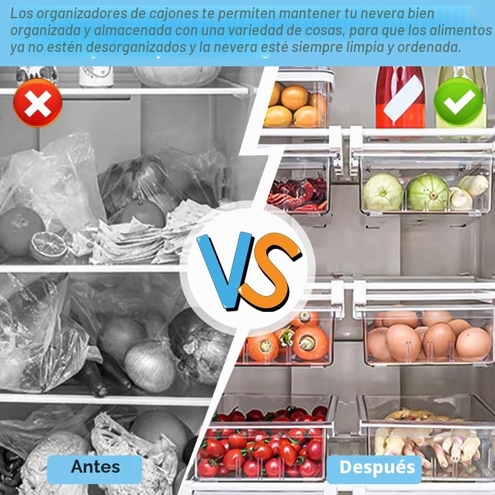 CAREDGO Organizador Cajon Frigorifico Transparente con Cajas Almacenaje Nevera Apilables, Ahorra Espacio