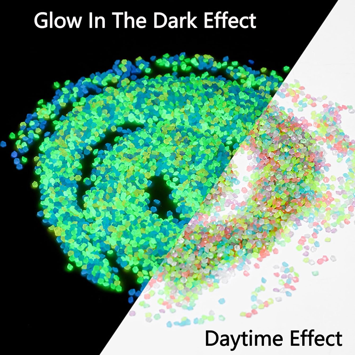 Glow in The Dark Rocks 4.4 LBS (About 80000 Pcs), 0.07-0.2 Inch Resin, Non-Toxic, Colorful Glow Decor for Garden, Fish Tank, Pool, Yard & Bar