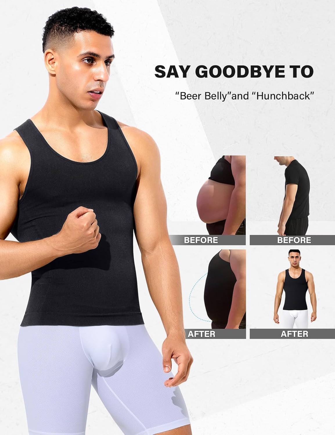 Casey Kevin Mens Compression Shirt Sleeveless Gynecomastia Tank Top Slimming Shapewear Undershirts Tummy Control Vest 4 Pack, Black*4, Medium