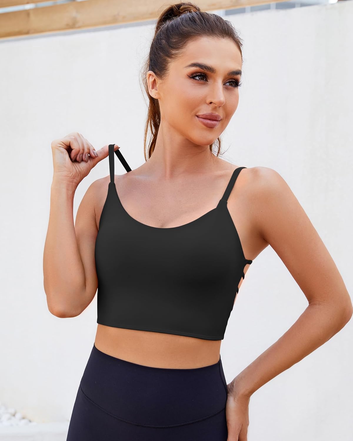 Strappy Sports Bras for Women High Support Open Back Workout Tops Longline Tank Top with Built in Bra Yoga Crop Bras - Image 3