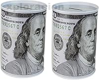Vista 3 de Paquete de 6 billetes de dólares de $100 Banco de monedas de 6 pulgadas para ahorrar dinero moneda Benjamin Franklin C Note Tin Can Ideas de regalo