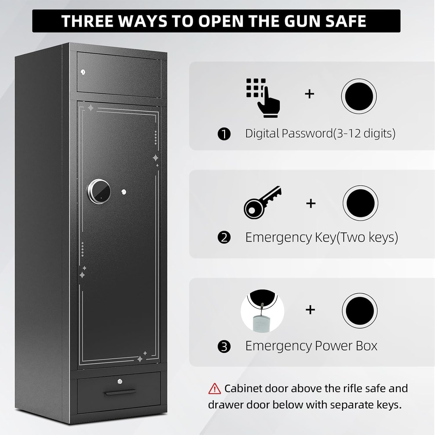 10-15 Gun Safe Gun Safe for Rifles and Pistols with Electronic Gun Cabinet Anti-Theft Gun Safe for Rifle Large Rifle Safes for Home with Adjustable Gun Slot with Separate Lockbox Cabinet and Drawer