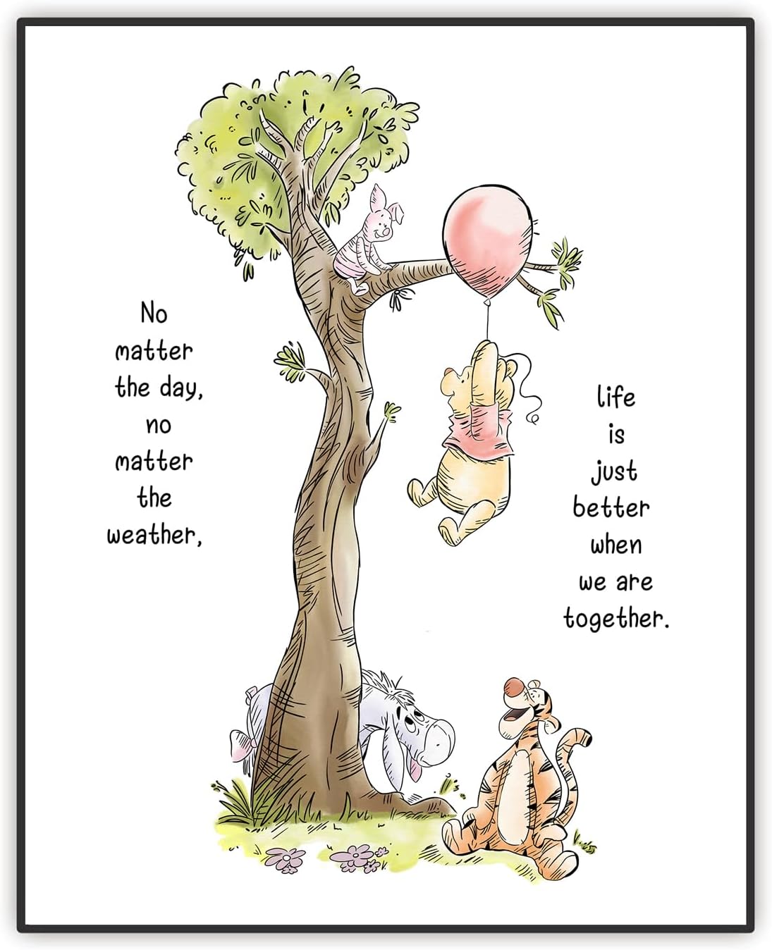 Winnie With Friends Artwork - A. A. Milne the Pooh Quote Classic Poster - Love Friends Life Wall Art - Life is Better When We Are Together" - Unframed Print 8"X10"