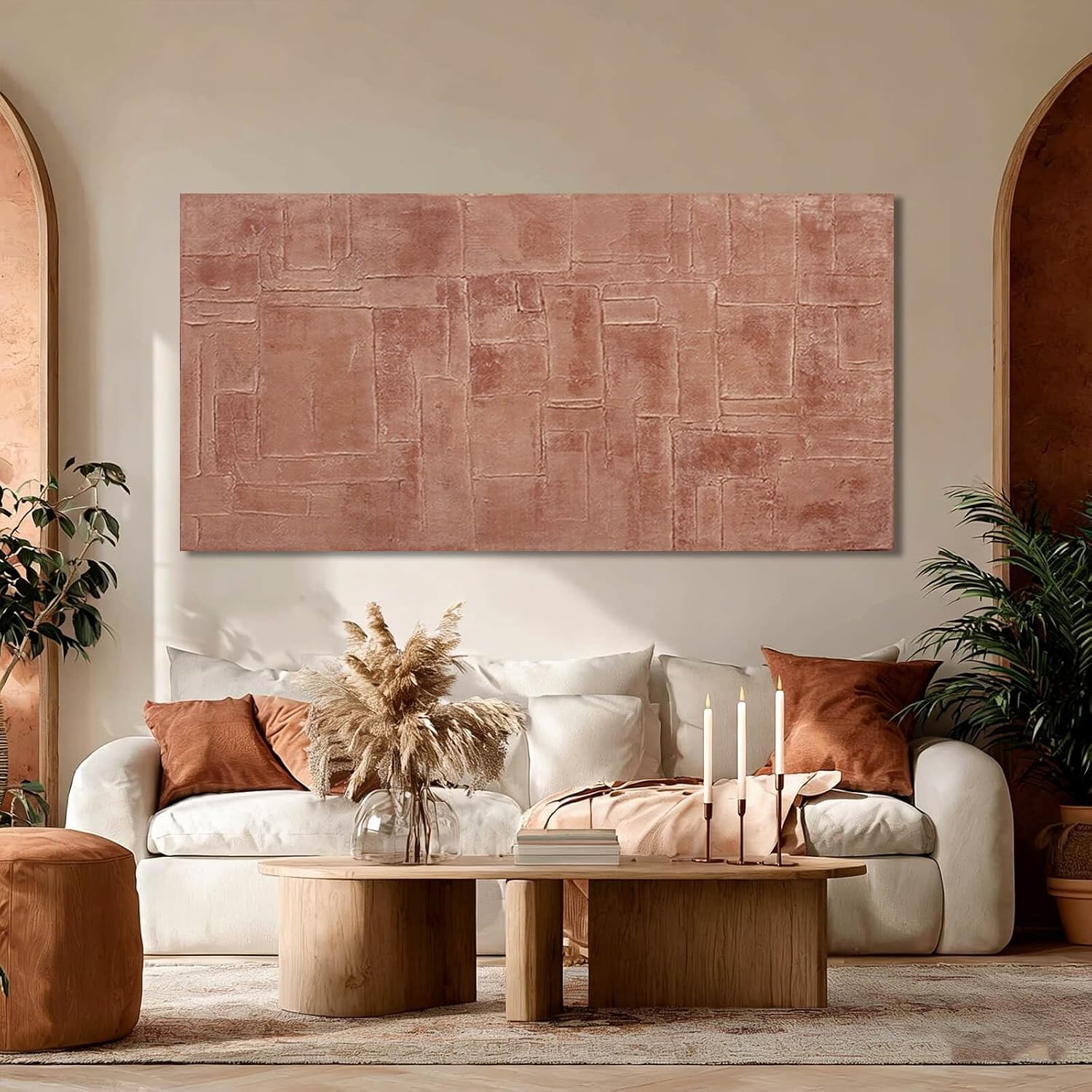 GAIDUOMAI Pink Canvas Wall Decor Geometric Abstract Wall Art Textured Room Decor Contemporary Line Painting for Dining Room Office Home Wall Hanging 24"x 48"