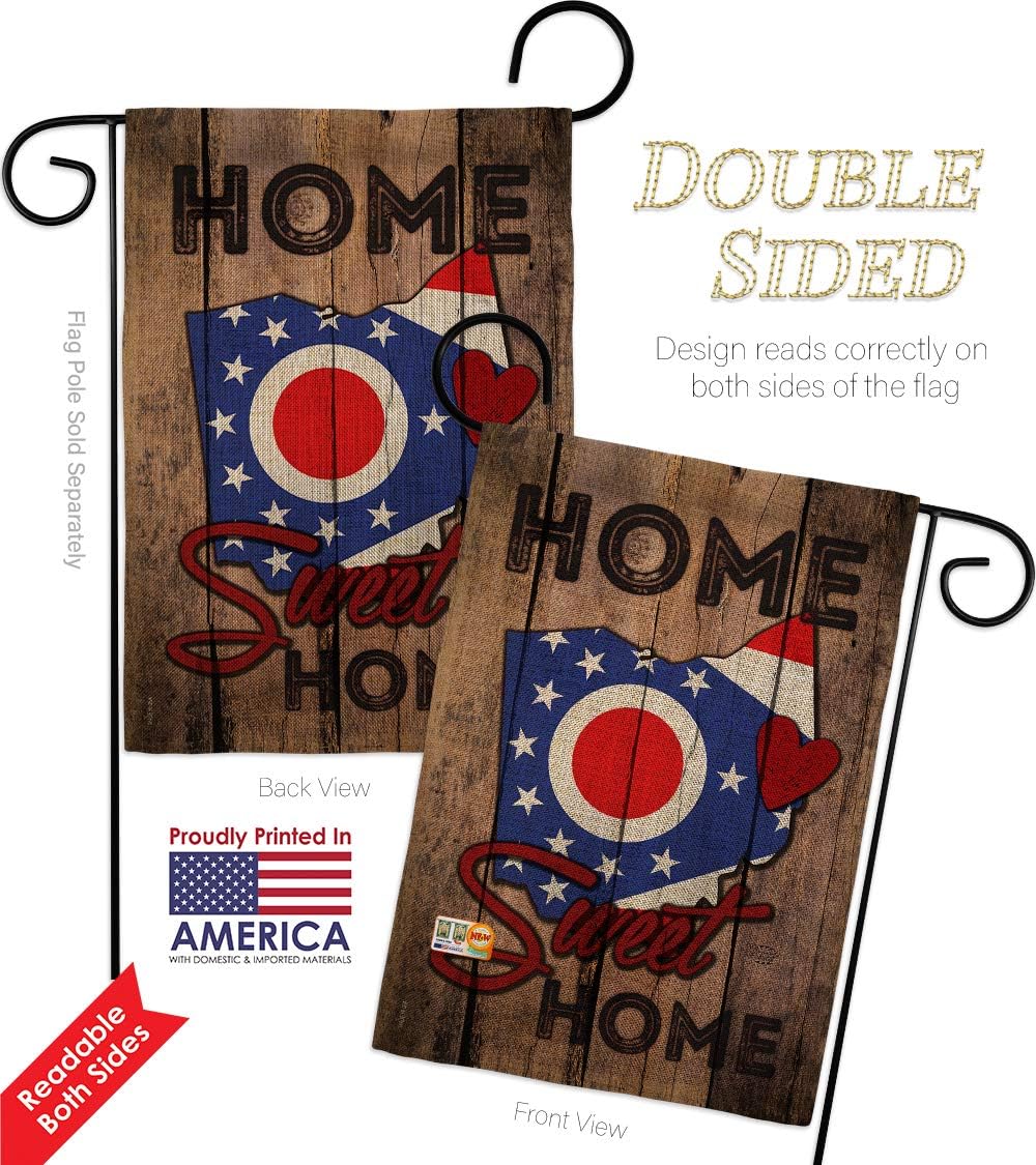State Ohio Home Sweet Burlap Garden Flag Americana States USA American Territories Republic Country Particular Area Small Decorative Gift Yard House Banner Double-Sided Made In 13 X 18.5