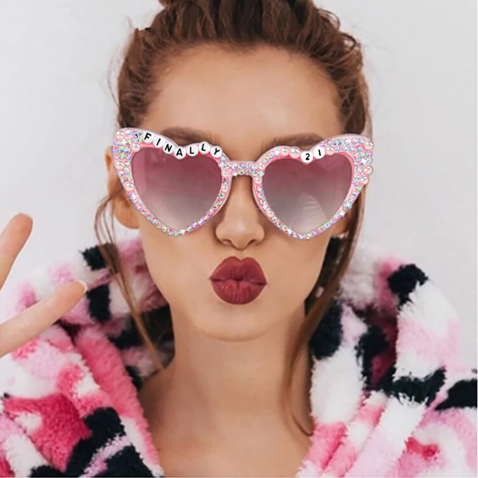 Pink STYLISH PEARL DIAMOND‎ SUNGLASSES Women main image 3