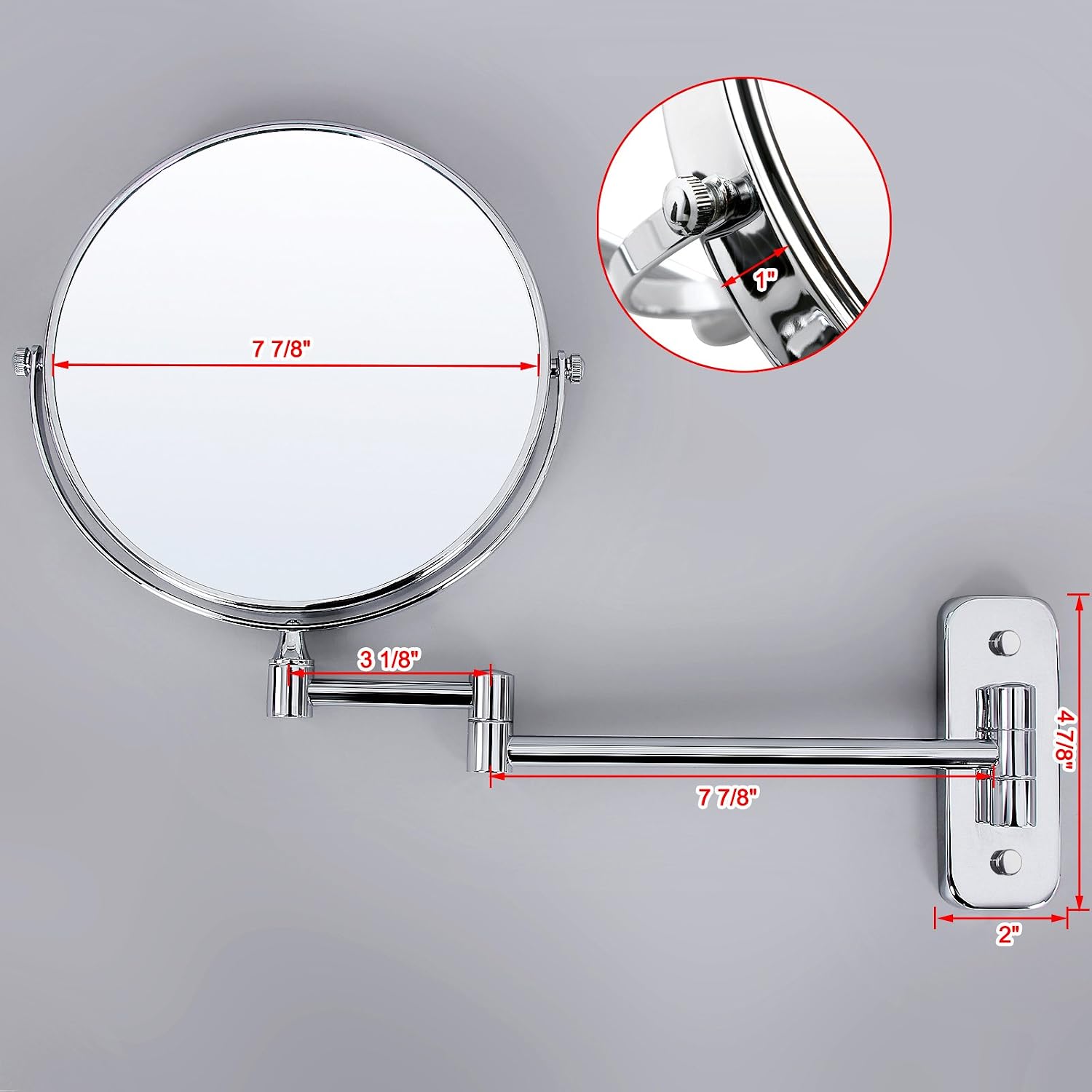 SONGMICS 5x Magnifying Wall Mount Makeup Mirror 8 Inch Two-Sided Swivel Extendable Bathroom Mirror Chrome UBBM513