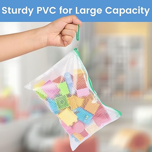 Miniatura 23 de Sooez Paquete de 24 bolsas de malla con cremallera y bolsillo para etiquetas, tamaño A6 (9.1 x 4.7 pulgadas), estuche pequeño para lápices, bolsas