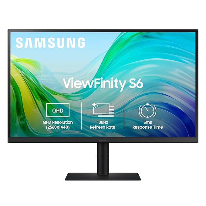 Samsung 27" (68.5cm) IPS 2K QHD Monitor 2560 X 1440 100 Hz 5ms 300nits Height Pivot Adjustable Stand SRGB 99% Ports-HDMIX2,DP,Headphone Eye Saver Mode Flicker Free Off Timer Plus LS27F610EAWXXL Black