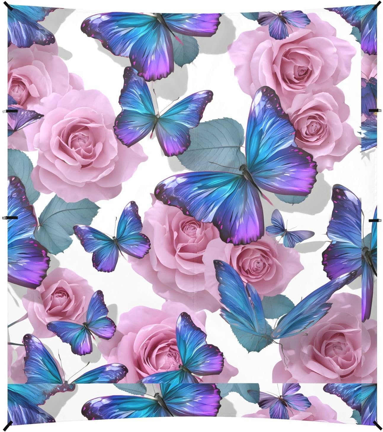 ALAZA Purple Butterflies Pink Rose Flowers Beach Tent Sun Shelter UPF50+ Protection Beach Shade Canopy w/ 4 Sandbags for Outdoor Camping, Fishing, Backyard Fun, Picnic, 10x9 ft