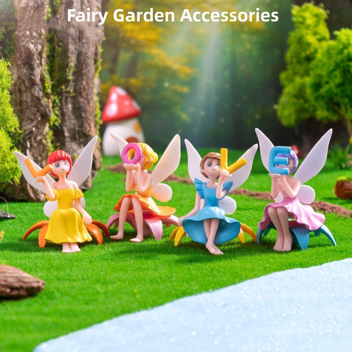 4Pcs Mini Fairy Figurines Set, Fly‑Wing Girl Fairy Accessories