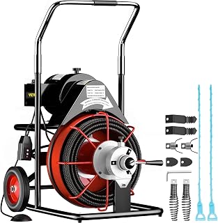 VEVOR 50 Ft x 1/2Inch Drain Cleaner Machine fit 1 Inch (25mm) to 4 Inch(100mm) Pipes 370W Open Drain Cleaning Machine Portable Electric Drain Auger with Cutters Glove Drain Auger Cleaner Sewer Snake