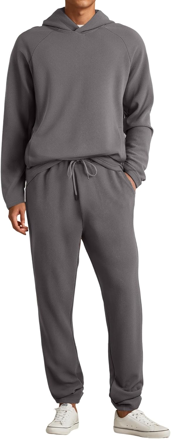 JMIERR Mens Textured Track Suits 2 Piece Set with Hoodie Sweatshirt and Sweatpants 2025 Casual Sweatsuit Set Airport Outfits