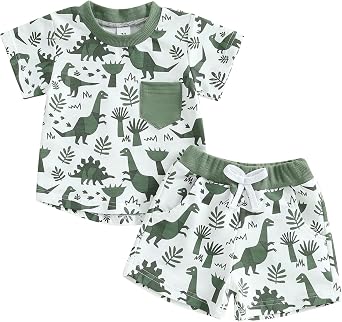 Baby Boy Short Outfits Summer Toddler Boy Shorts Dinosaur Short Sleeve T-shirt 2 Pcs Summer Baby Boy Short Set
