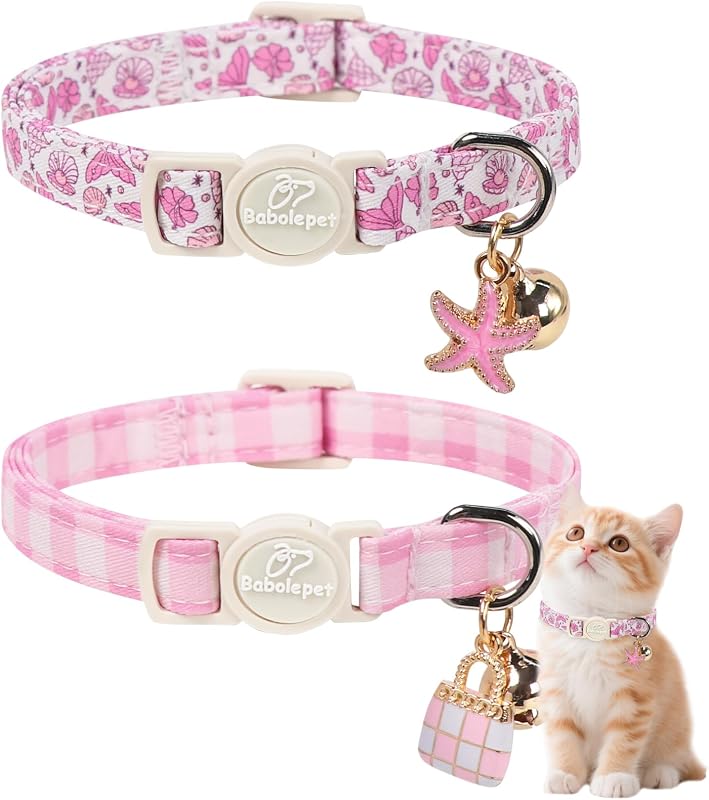 Coleira Ajustável para Gatos e Cães Pequenos com Sino e Pingente Babole Pet Rosa, Pacote com 2