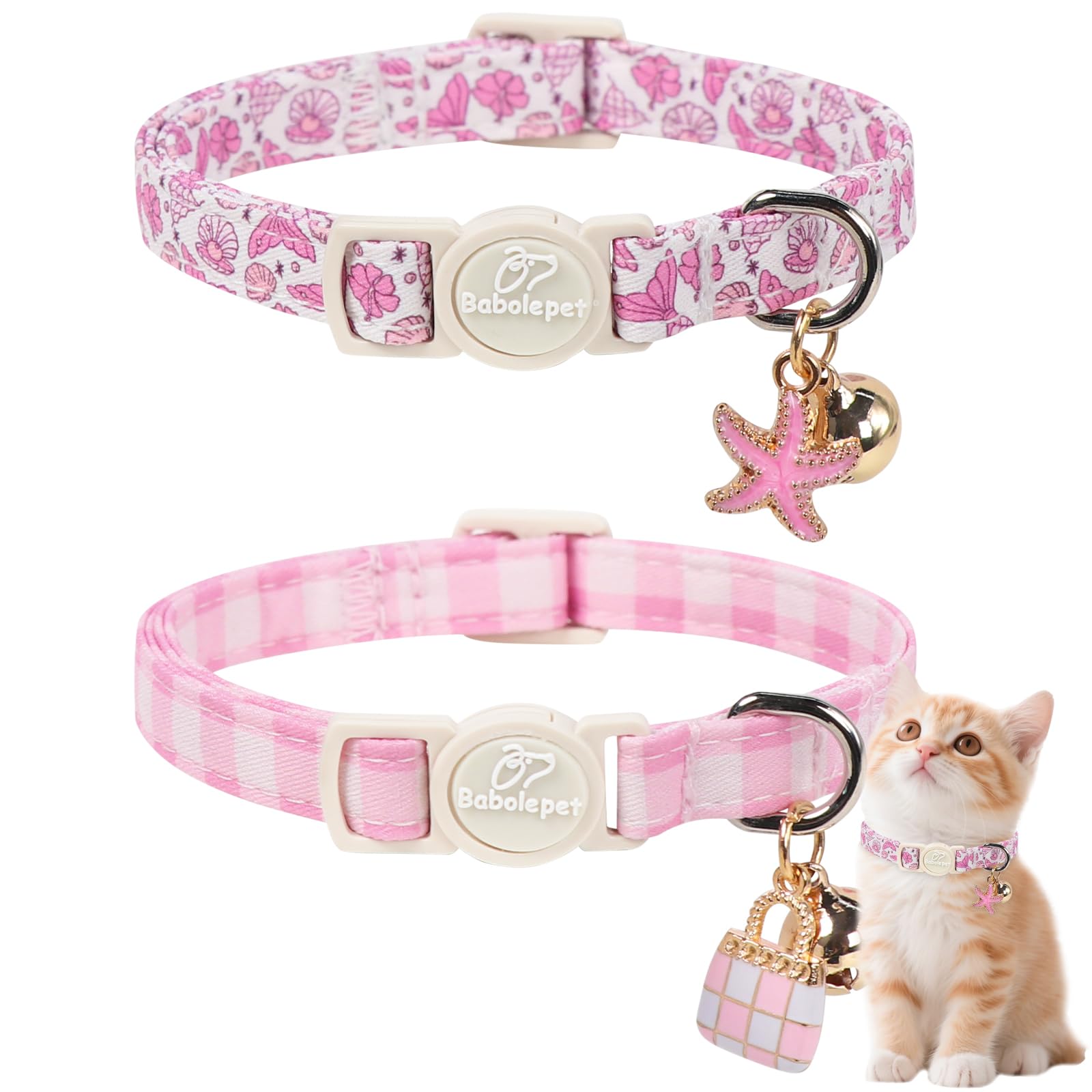 Collares de gato rosa con cierre de seguridad antiahogo para gatitos
