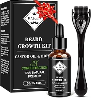 RAFFIN Beard Growth Kit, Upgraded Beard Growth Oil (2Oz) w/Maximum Thickening Biotin & Castor Oil for Spot/Patchy Beard, Achieve Fuller, Thicker & Healthier Beards, Gifts for Him Boyfriend Husband Dad