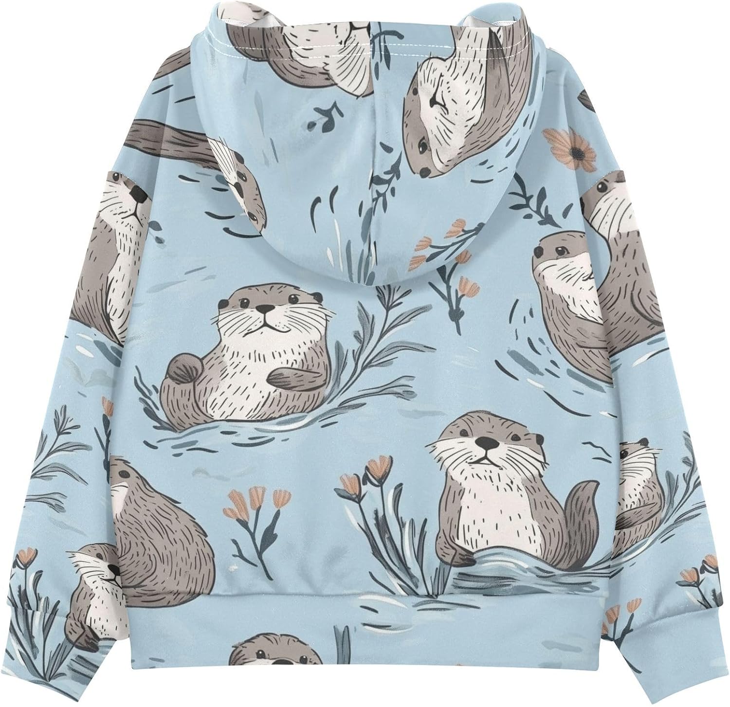ZZXXB Lovely Otter Floral Kids Sweatshirts Boys Girls Hooded Kangaroo Pocket Pullover Tops XS-XXL